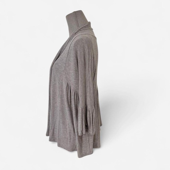 Elan Gray Cardigan Open draped flowy puffed balloon 3/4 sleeve - Picture 3 of 8